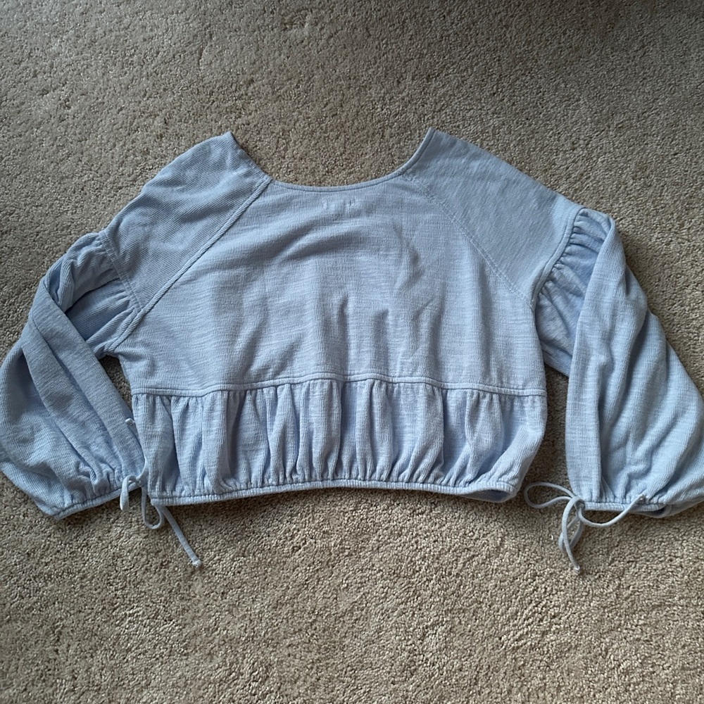 Light Blue Aerie Endless Summer Cropped Sweatshirt - Picture 4 of 7
